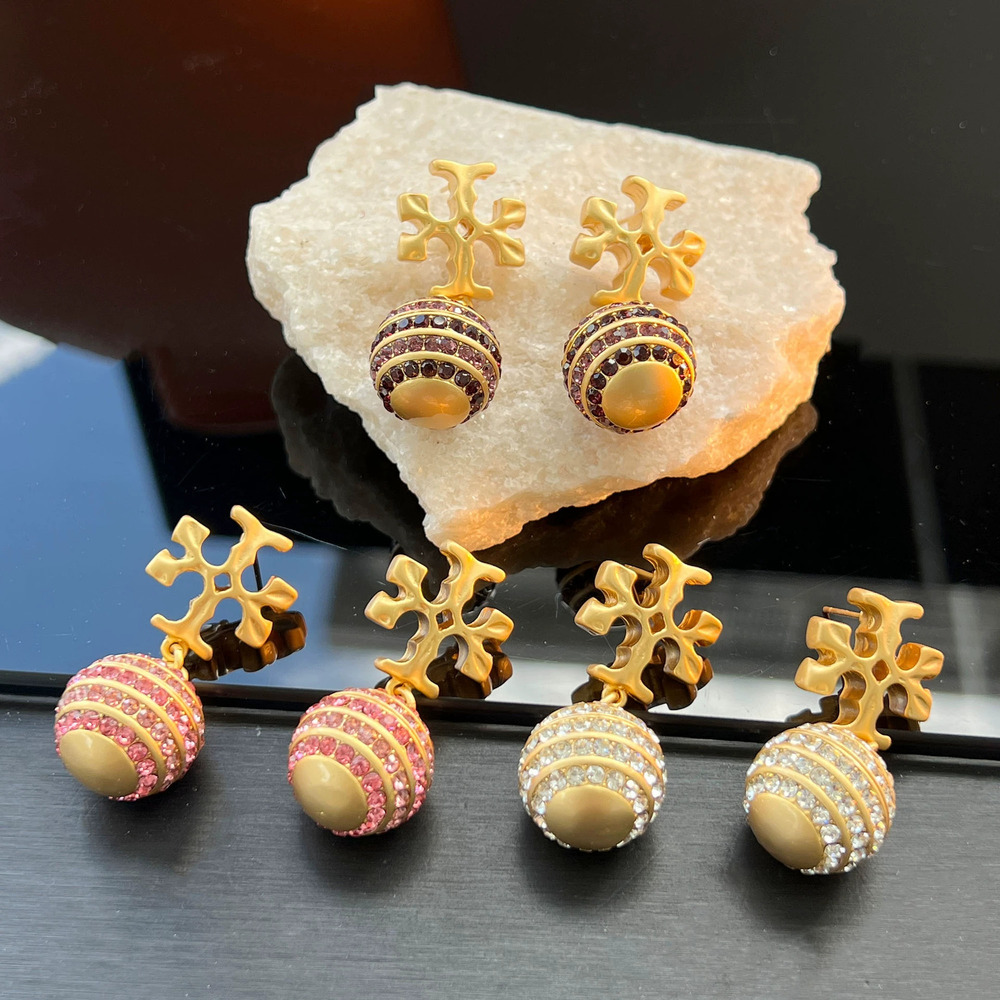 Tory Burch Vintage Matte Gold Ball Earrings Colored Zircon Heavy